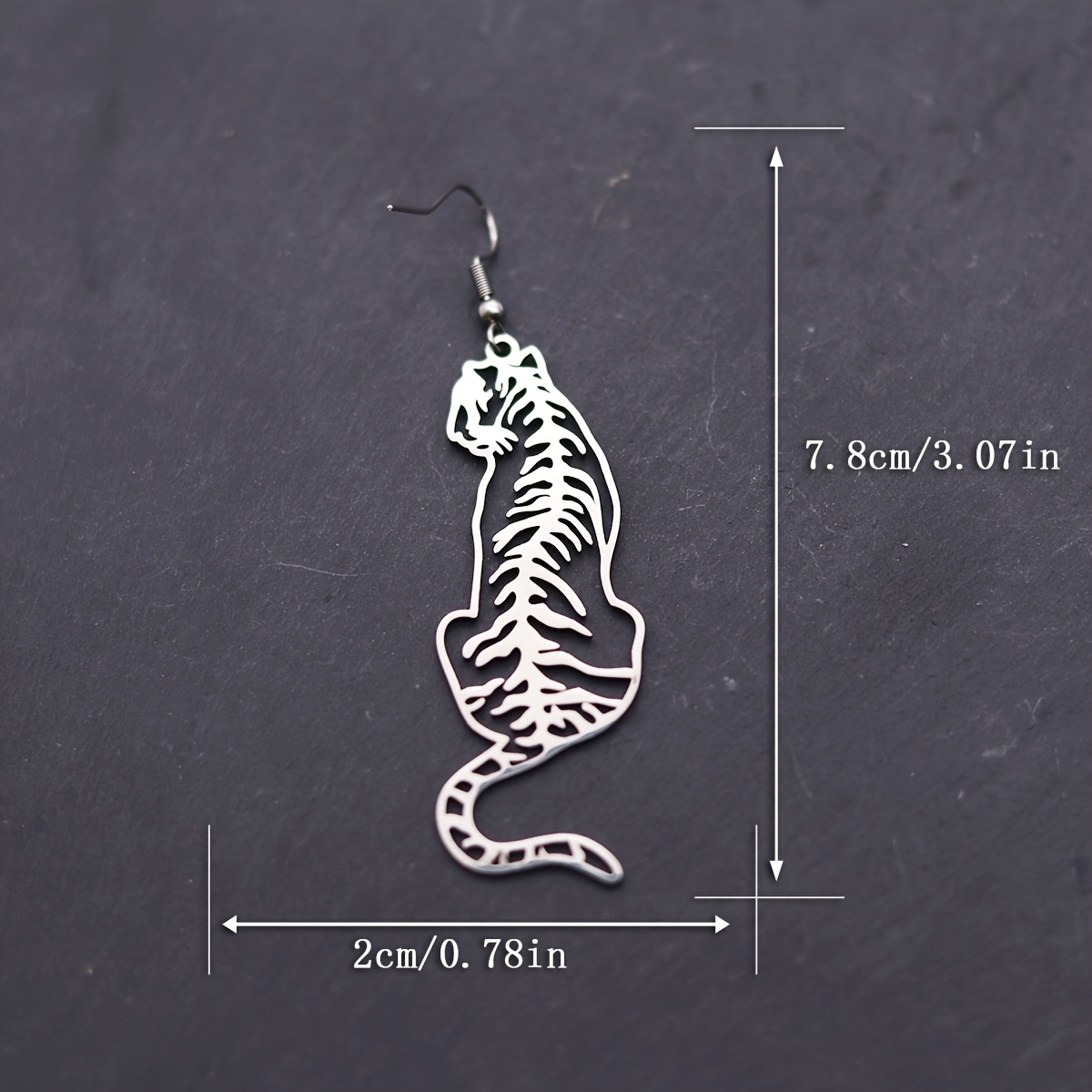 Cut-out Vintage Tiger Drop Earrings, Stainless Steel